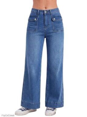 Wide Leg High Waisted Cargo Jeans Stretch Denim Relaxed Fit